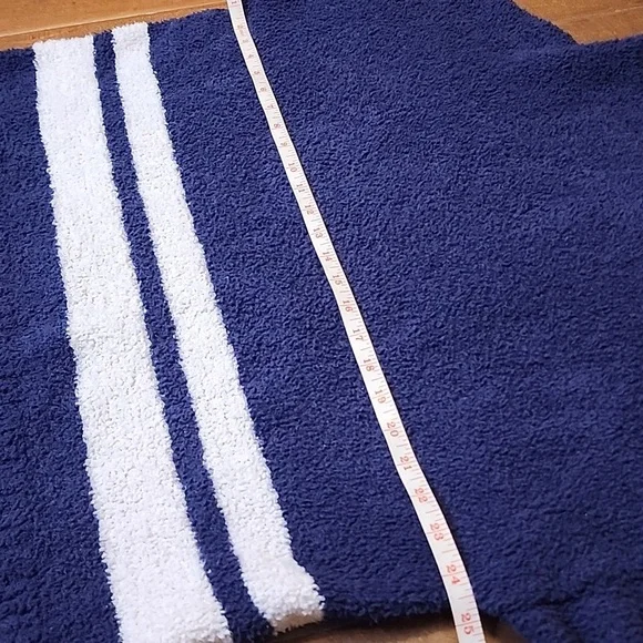 UGG Womens Longsleeve Plush Mockneck Blue White Stripe Sweater - Picture 7 of 11